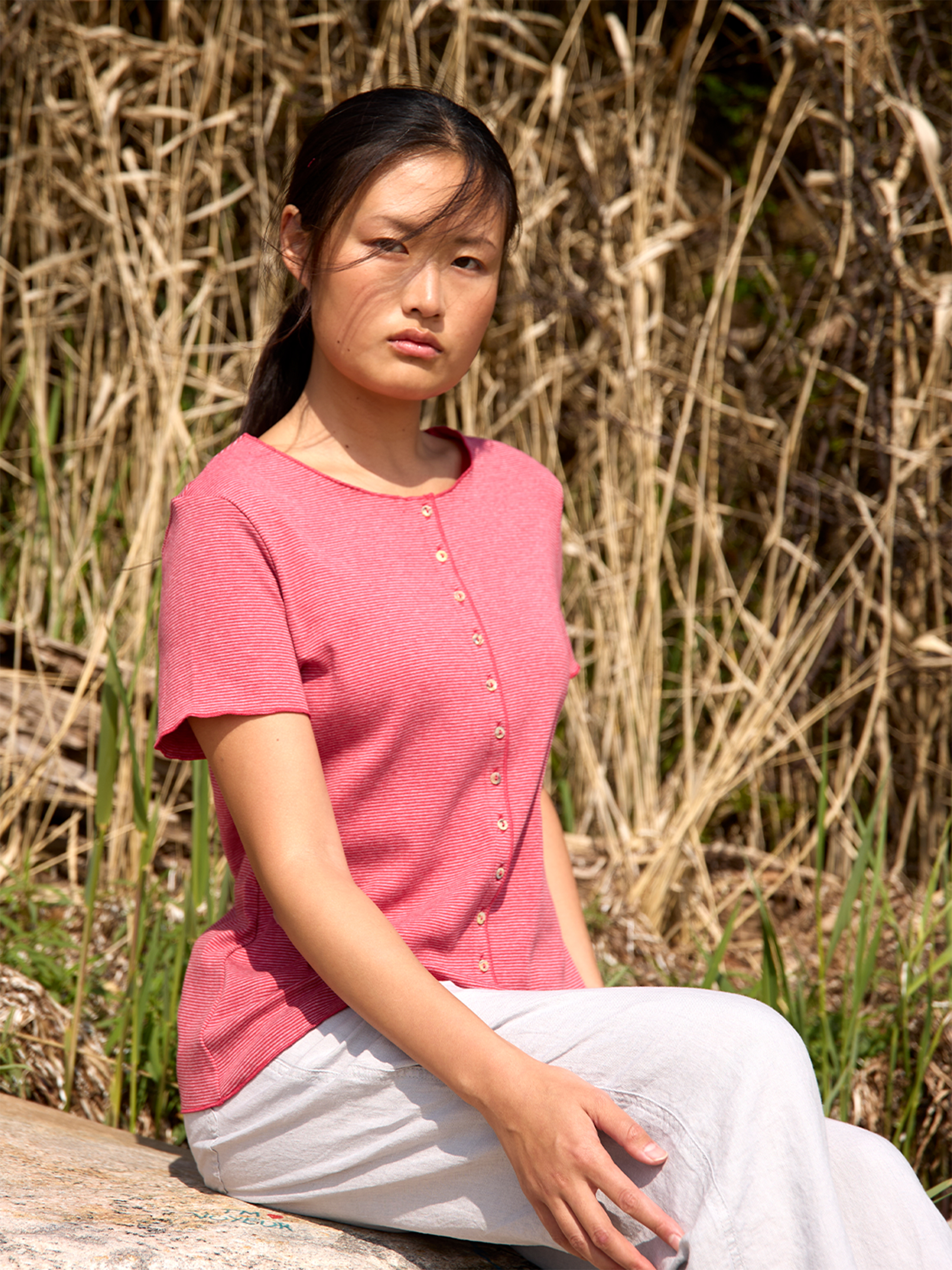 Button shirt s/s stripes organic cotton